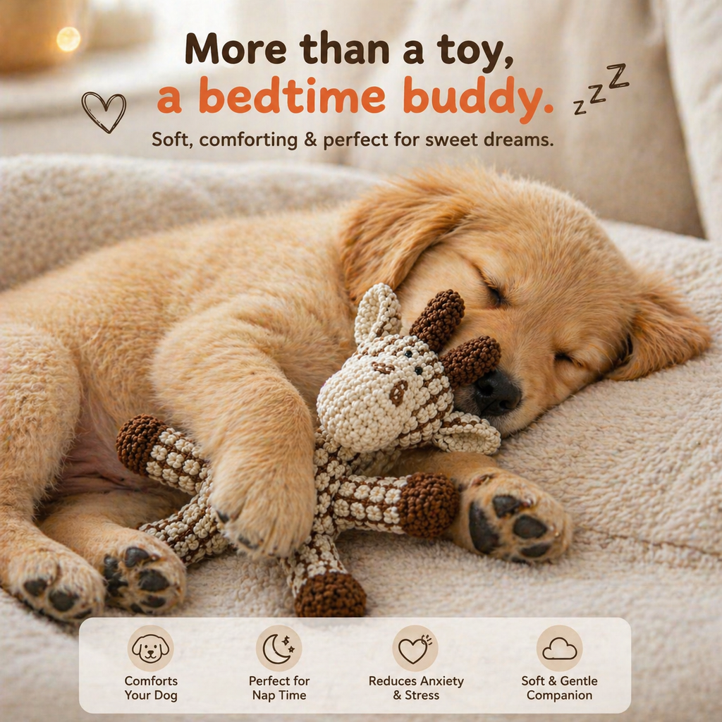 Plush Teddy Bear Dog Chew Toy with Rope Neck | Soft Squeaky Rope Chew Toy | For Small to Medium Dogs