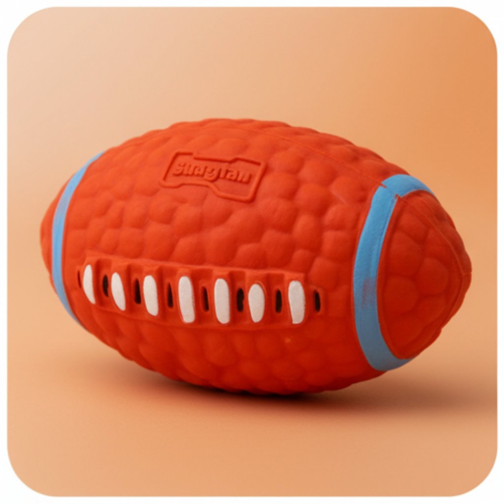 EE Toys Latex Squeaky American Rugby Dog Chew Toy | Durable Bounce Ball | For Small to Medium Dogs