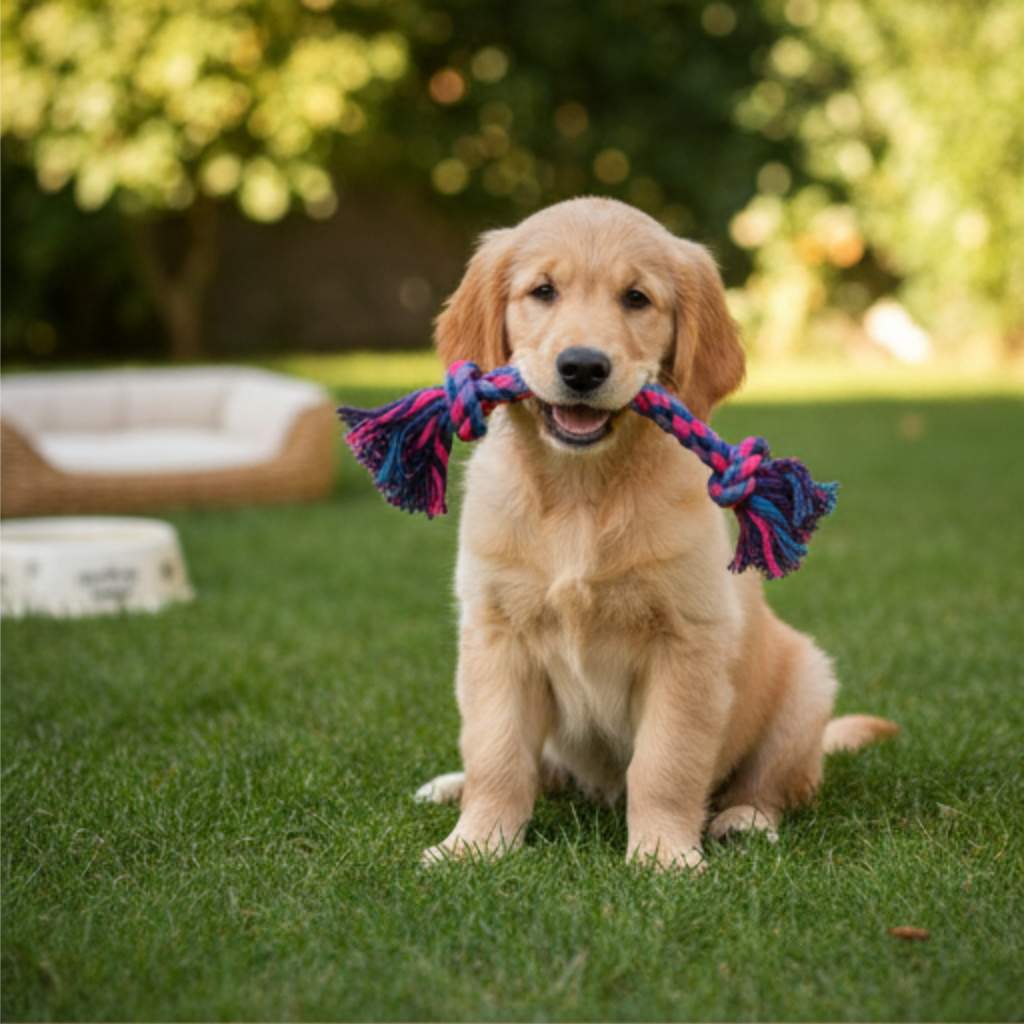 3-Knot Cotton Rope Dog Toy | Durable Braided Tug-of-War Chew Rope | For All Breed Dogs