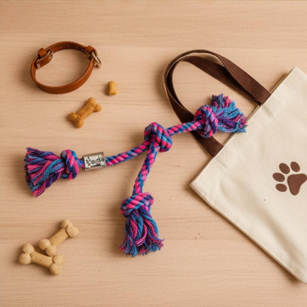 2-Knot 2-String Cotton Rope Dog Toy | Braided Interactive Tug-of-War Chew | For All Breed Dogs