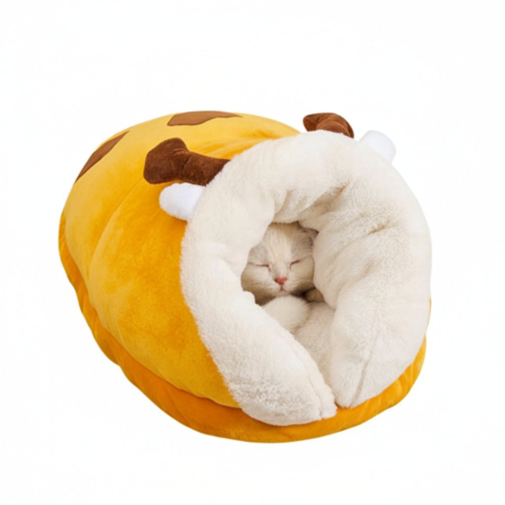 Plush Cat Sleeping Bed | Warm Enclosed Cosy Washable Cave Bed | For Cats & Small Dogs