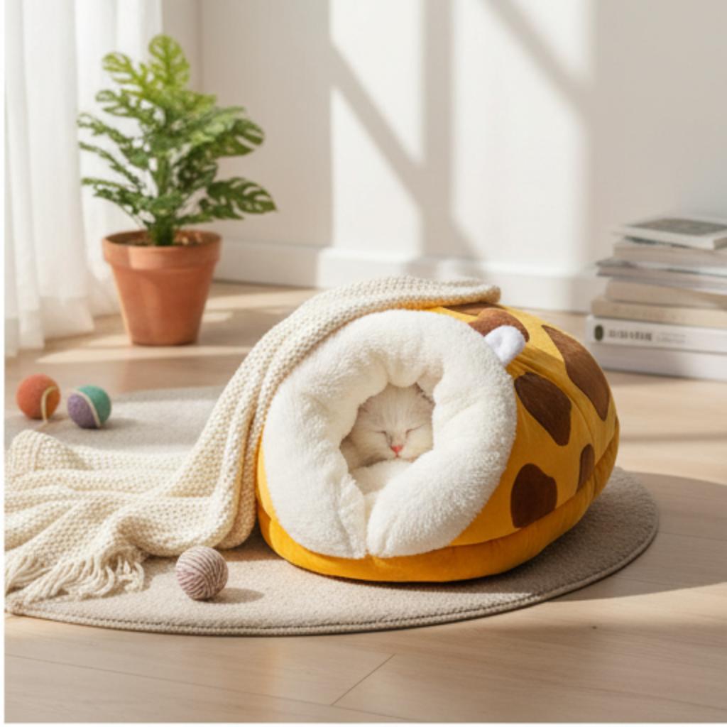 Plush Cat Sleeping Bed | Warm Enclosed Cosy Washable Cave Bed | For Cats & Small Dogs