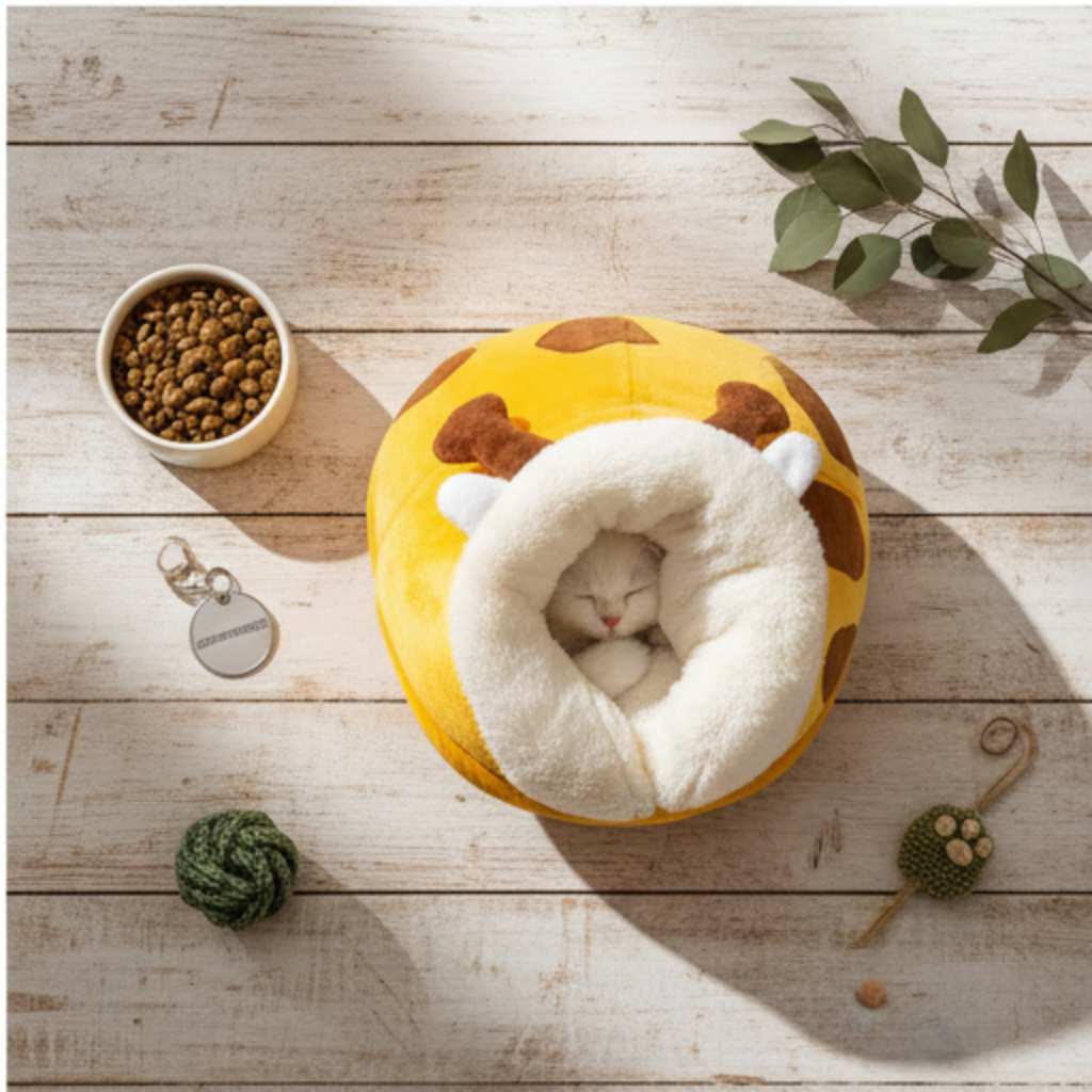 Plush Cat Sleeping Bed | Warm Enclosed Cosy Washable Cave Bed | For Cats & Small Dogs