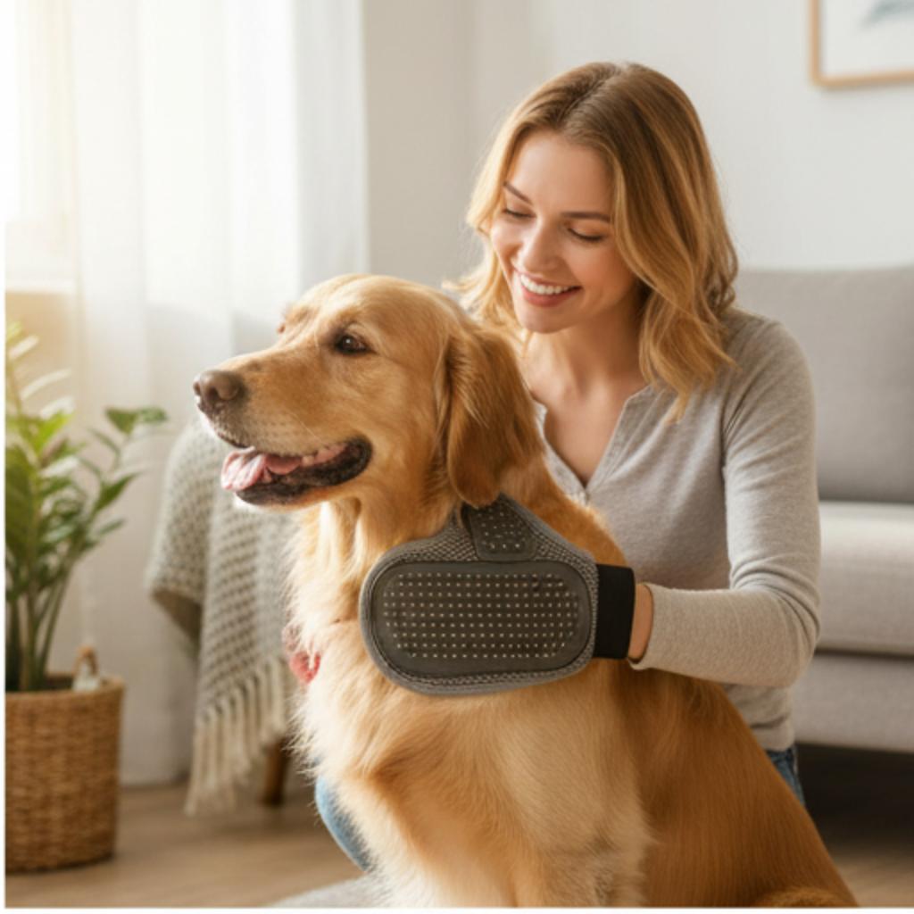 Nunbell Premium Pin Grooming Glove | Anti-Static Deshedding Massage Rubber Mitt | For Dogs & Cats | All Coat Types