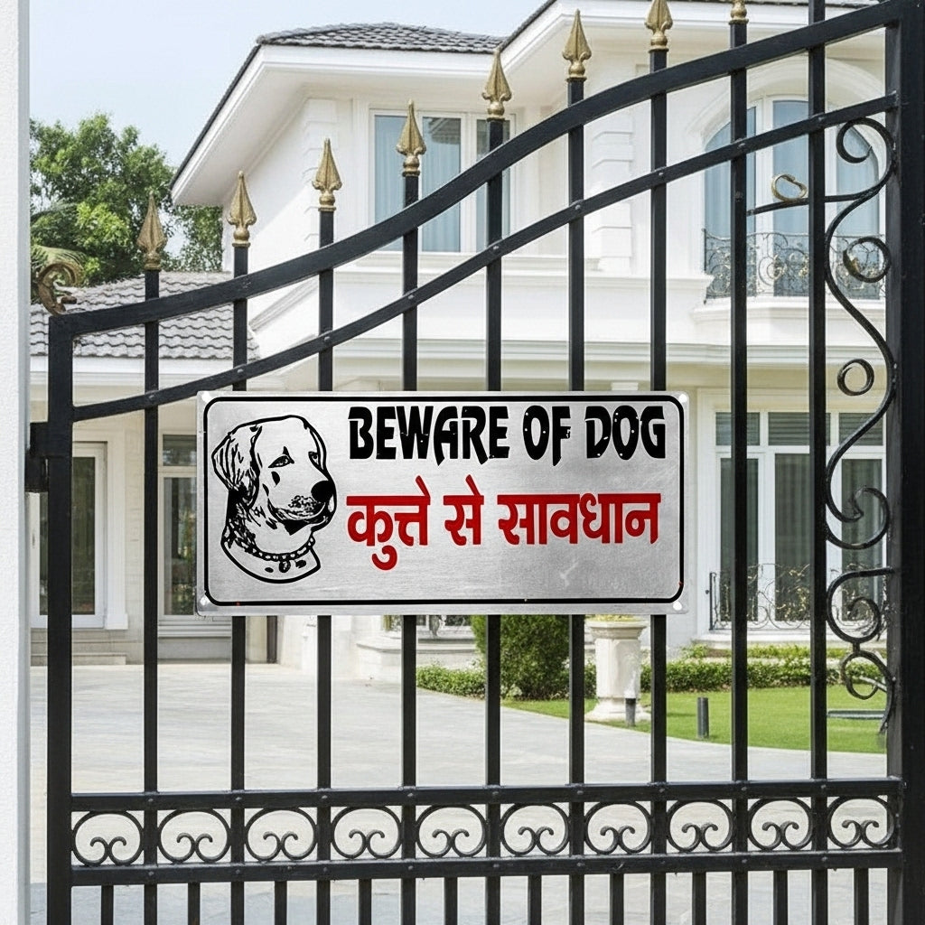 Stainless Steel Dog Sign Plate | Premium Rust-Proof Engraved Pet ID Door Sign | For Home & Gate