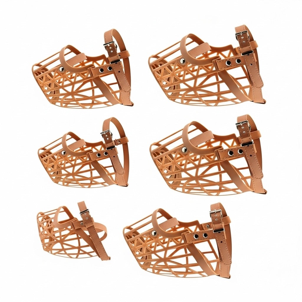 Plastic Dog Muzzle with Leather Strap | Breathable Anti-Bite Basket Adjustable | For Medium & Large Dogs