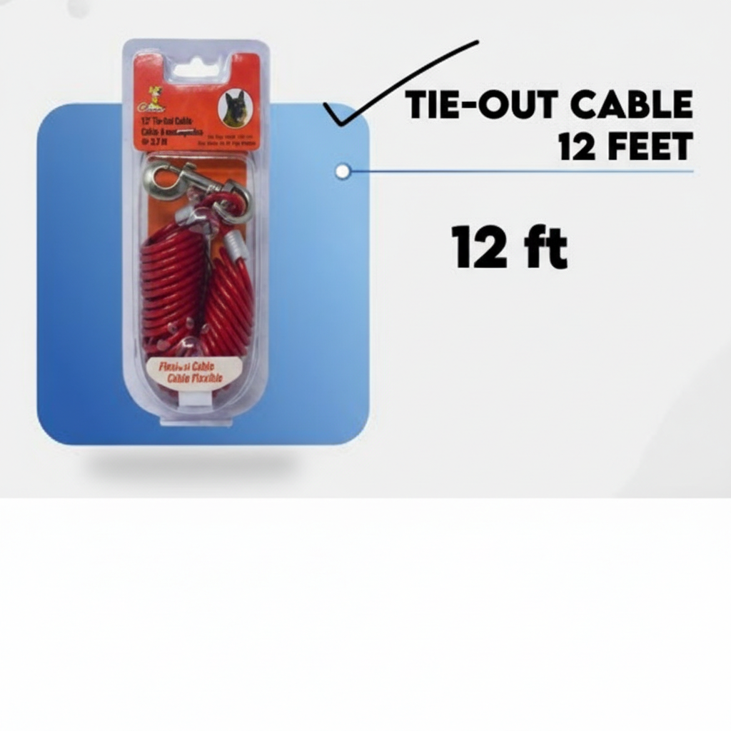 Dog Tie-Out Cable 12ft | Heavy-Duty Rust-Resistant Steel Outdoor Pet Stake Lead | For Medium & Large Dogs