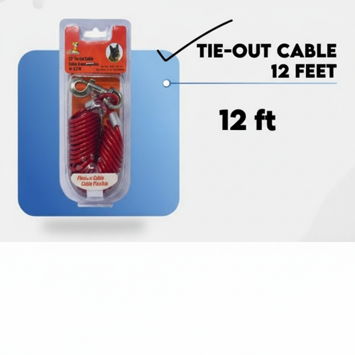 Dog Tie-Out Cable 12ft | Heavy-Duty Rust-Resistant Steel Outdoor Pet Stake Lead | For Medium & Large Dogs