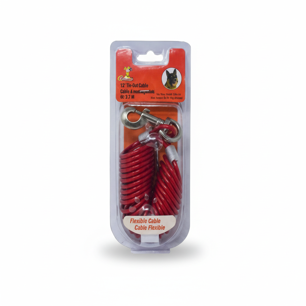 Dog Tie-Out Cable 12ft | Heavy-Duty Rust-Resistant Steel Outdoor Pet Stake Lead | For Medium & Large Dogs