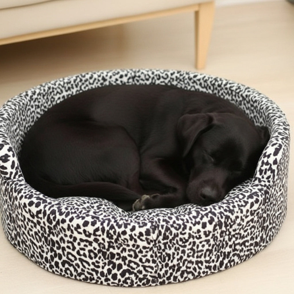 Foam Basket Dog & Cat Bed | Velvet Printed Cushioned Warm Sleeping Basket | For Small Pets