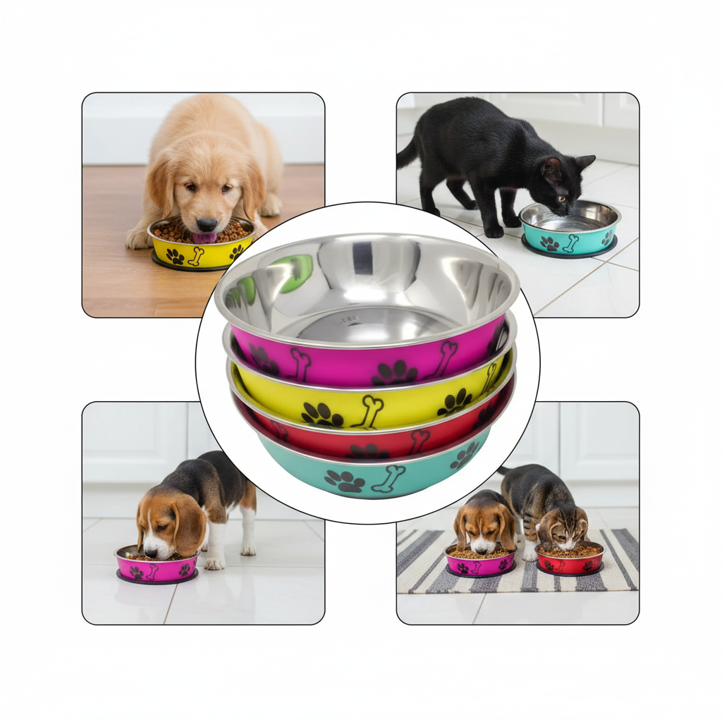 Dolly Colourful Plastic Dog & Cat Feeding Bowl | Lightweight Fun Design Food Dish | For All Pets