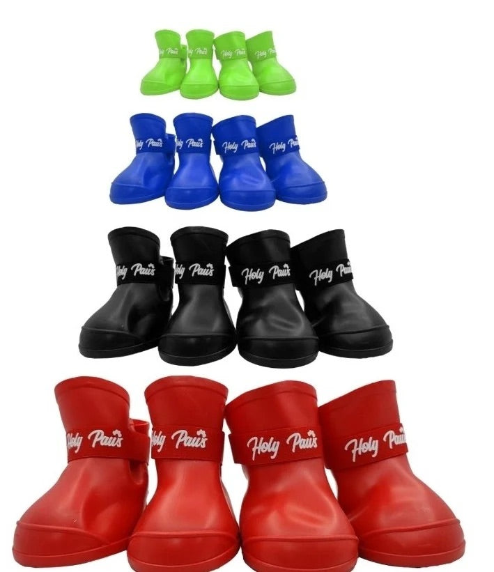 Holy Paws Latex Waterproof Dog Shoes | Non-Slip Rain Boots Paw Protector 4-Piece Set | For Small to Medium Dogs
