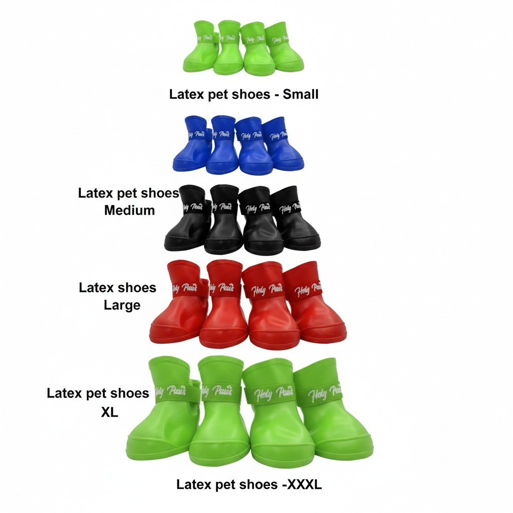 Holy Paws Latex Waterproof Dog Shoes | Non-Slip Rain Boots Paw Protector 4-Piece Set | For Small to Medium Dogs