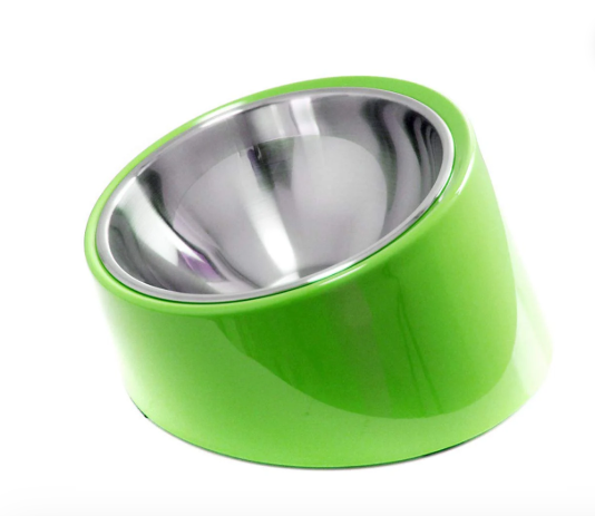 Slant Pet Feeding Bowl | Ergonomic Anti-Spill Angled Food Dish Stainless Steel | For Dogs & Cats