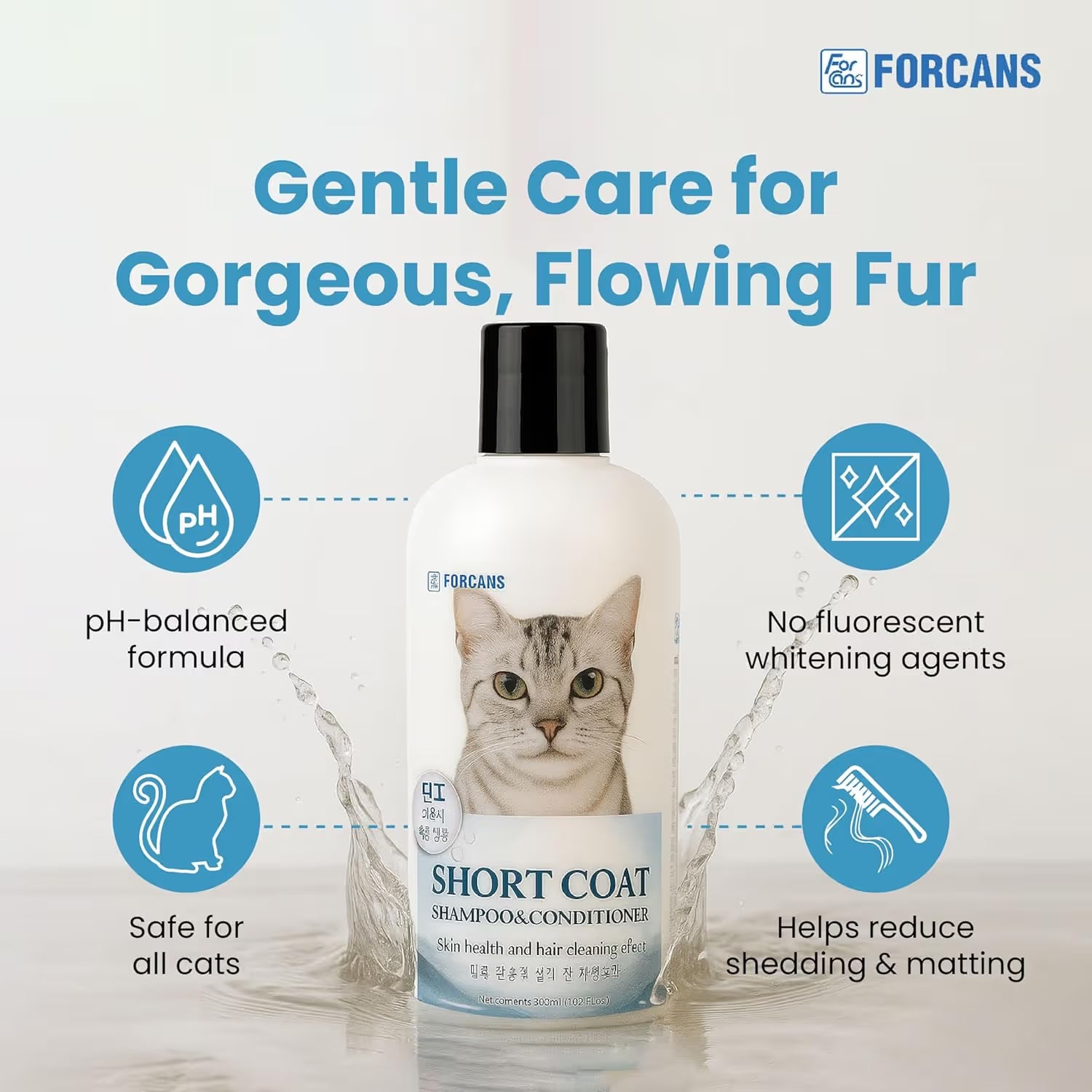 Forcans Long Coat Cat Shampoo & Conditioner | Detangling Moisturising Formula | For Persian & Long Hair Cats