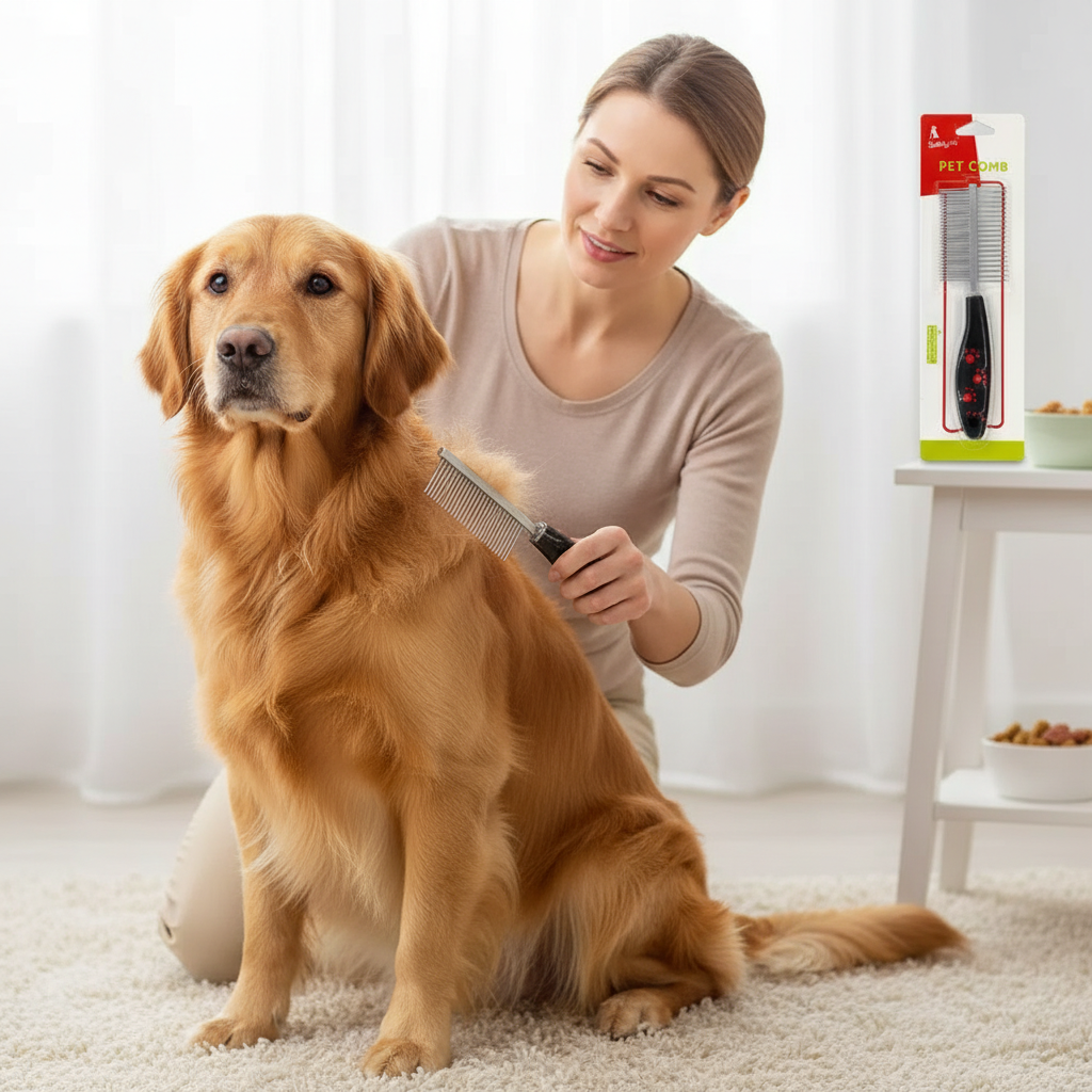 Paw Print Plastic Single-Sided Dog & Cat Grooming Comb | Detangling Finishing Comb | For All Coat Types