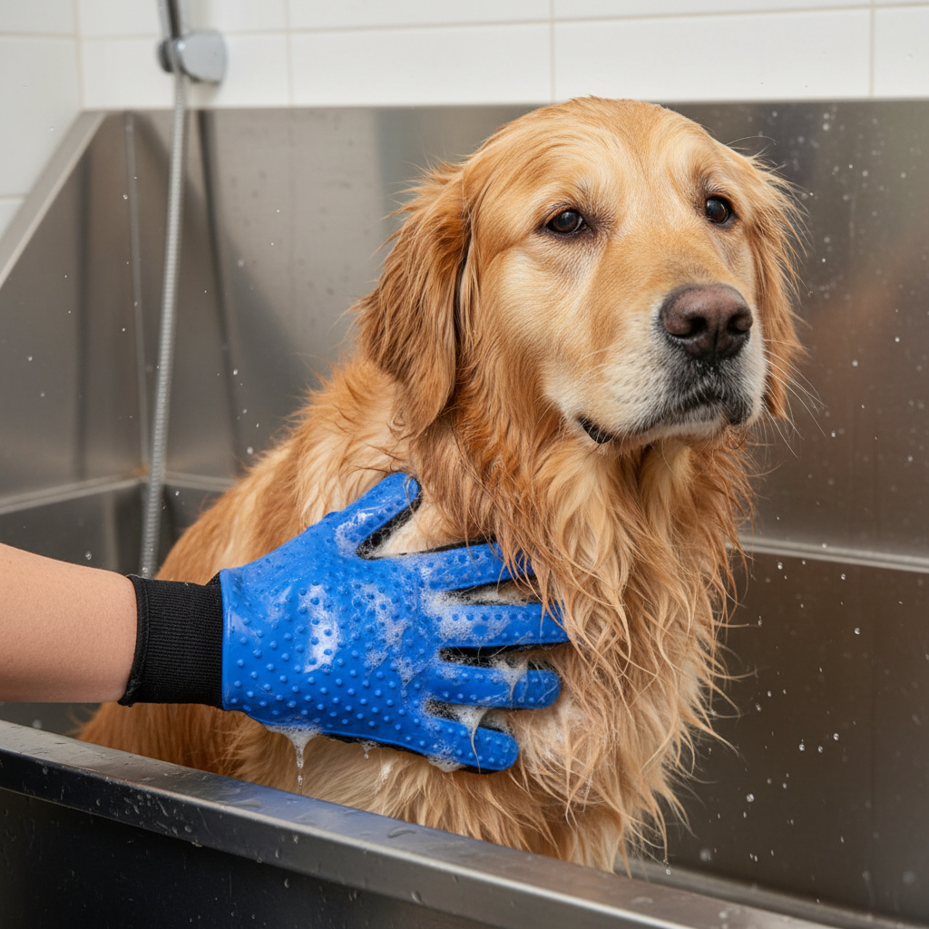Smartypet Dog & Cat Grooming Glove | Gentle Deshedding Massage Rubber Mitt | For Short & Long Coat Pets
