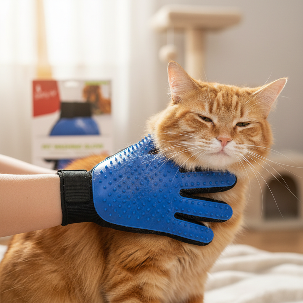 Smartypet Dog & Cat Grooming Glove | Gentle Deshedding Massage Rubber Mitt | For Short & Long Coat Pets