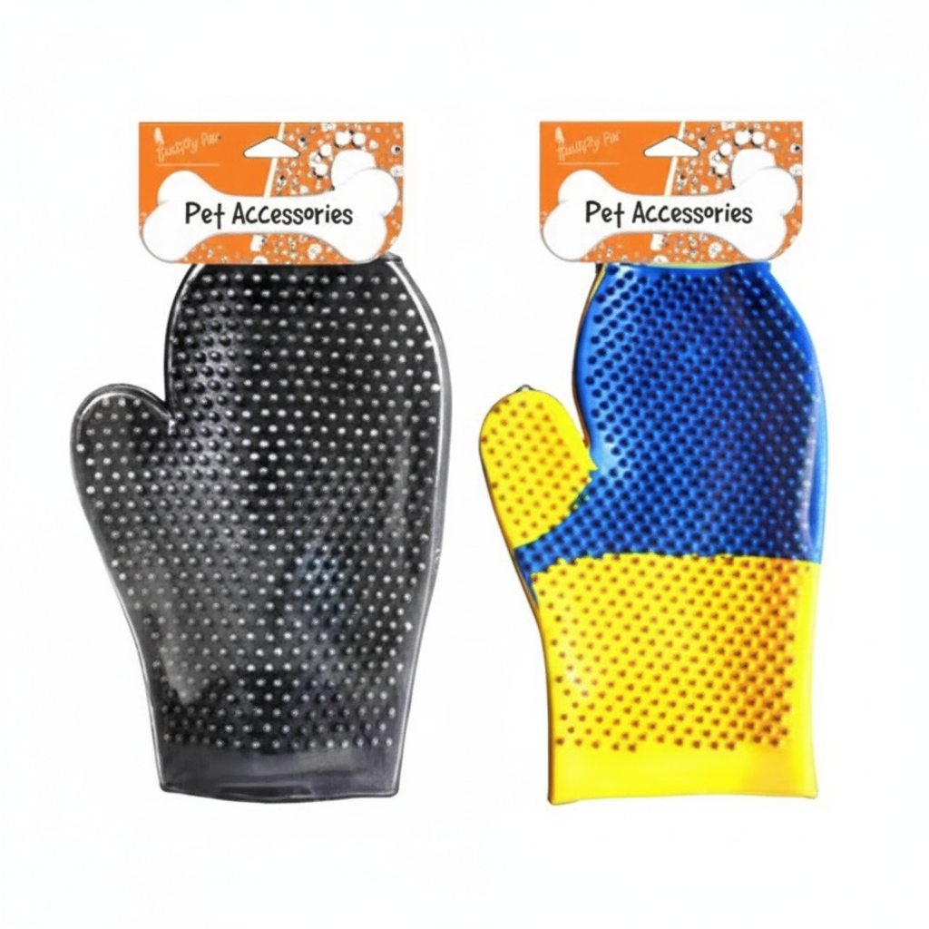 Black Rubber Dog & Cat Bath Massage Gloves | Deshedding Lather Scrubbing Mitt | For Bathing All Pets