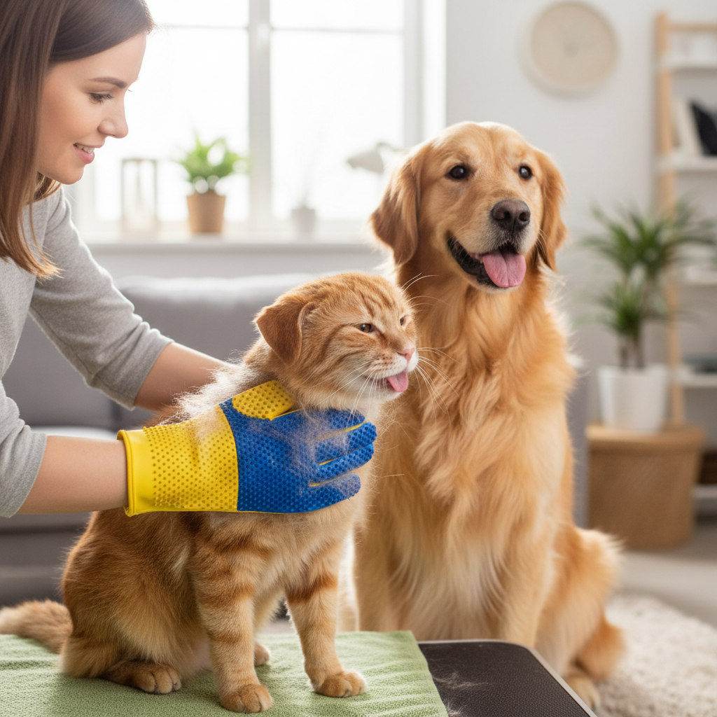 Coloured Rubber Dog & Cat Bath Massage Gloves | Deshedding Lather Scrubbing Mitt Multiple Colours | For All Pets