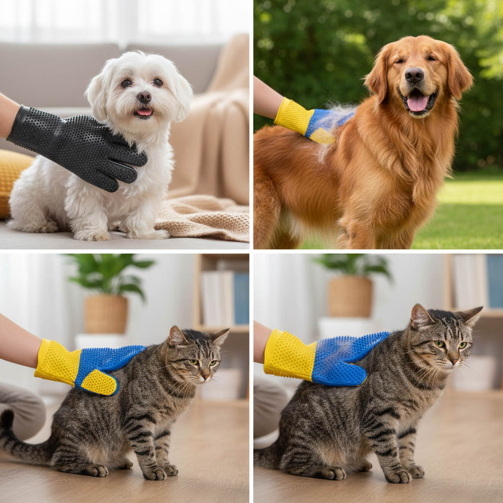 Coloured Rubber Dog & Cat Bath Massage Gloves | Deshedding Lather Scrubbing Mitt Multiple Colours | For All Pets