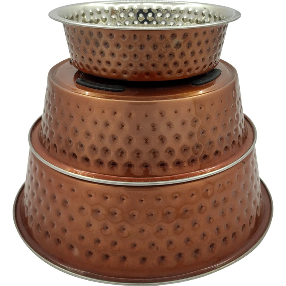Holy Paws Solitaire Hammered Stainless Steel Pet Food Bowl | Premium Anti-Slip Feeding Dish | For Dogs & Cats