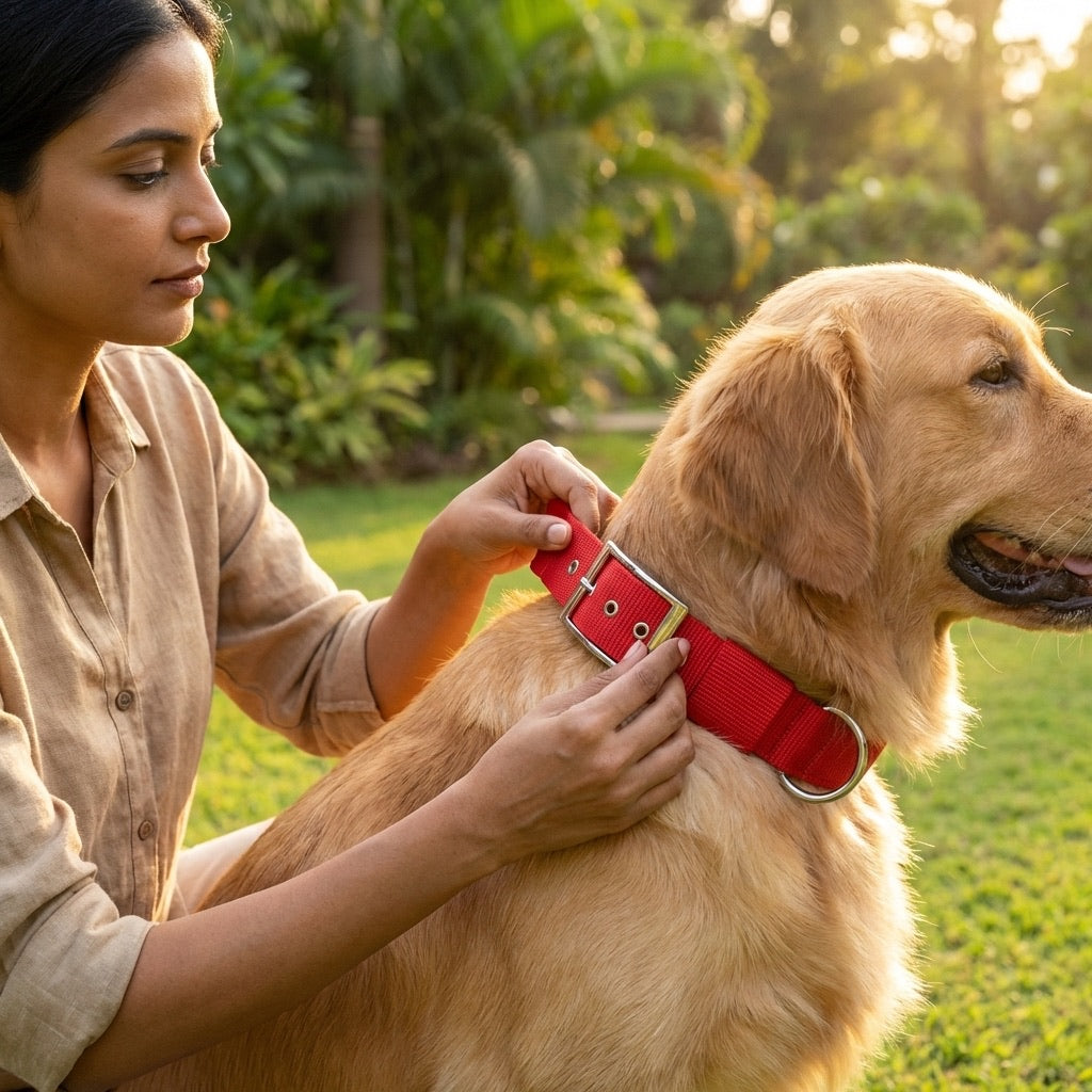Plain Nylon Padded Dog Collar | Soft Cushioned Adjustable Comfortable Neck Strap | For All Breed Dogs