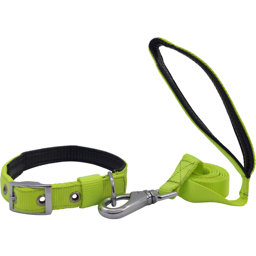 Plain Nylon Padded Dog Leash & Collar Set | Soft Cushioned Adjustable Walking Combo | For All Breed Dogs
