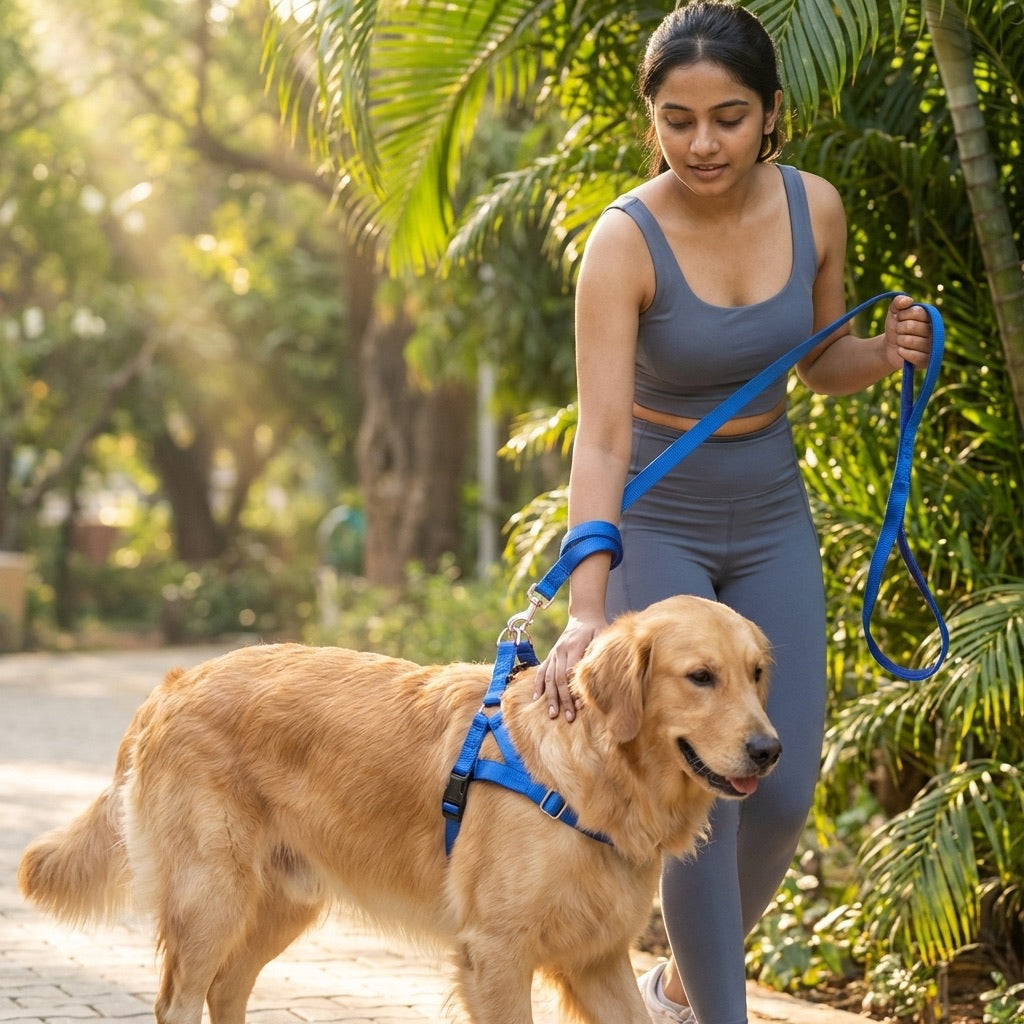 Plain Nylon Padded Dog Leash & Harness Set | Soft Cushioned No-Pull Adjustable Combo | For All Breed Dogs