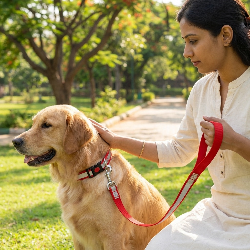 Reflective Safety Dog Leash & Collar Set | High-Visibility Night Walking Nylon Combo | For All Breed Dogs