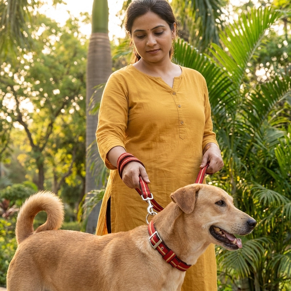 Cotton Padded Dog Leash & Collar Set | Soft Breathable Comfortable Walking Combo | For All Breed Dogs