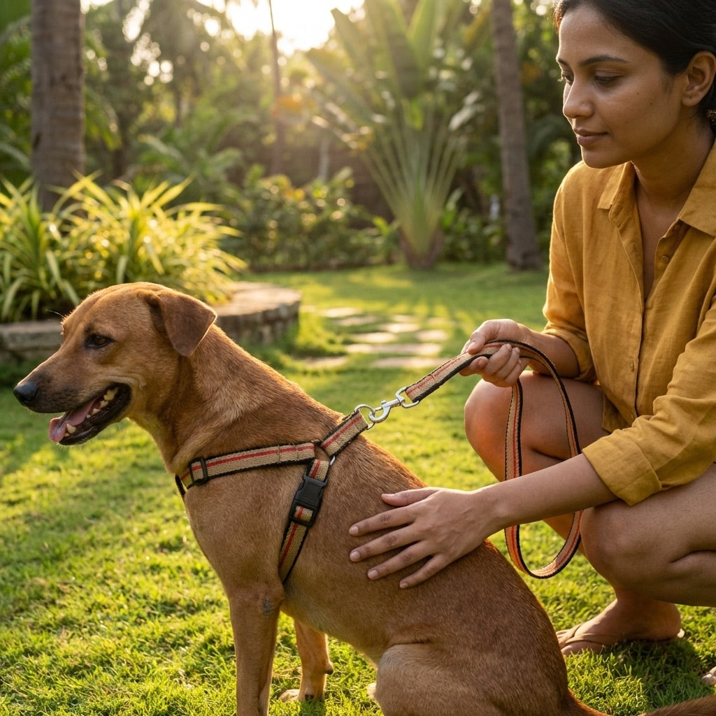 Cotton Padded Dog Leash & Harness Set | Soft Breathable No-Pull Comfortable Combo | For All Breed Dogs