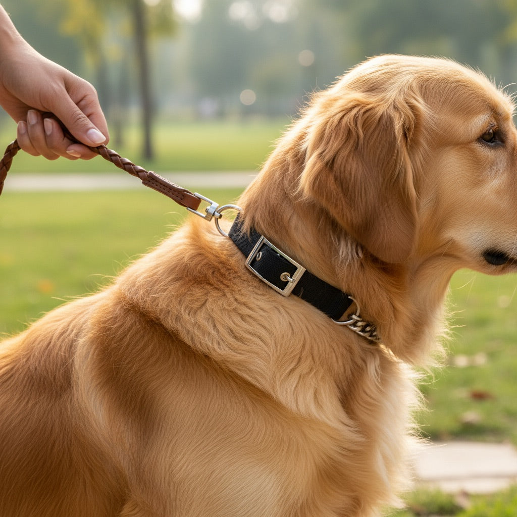 Plain Nylon Dog Choke Collar with Grinded Chain | Slip Training Adjustable Collar | For Medium & Large Dogs