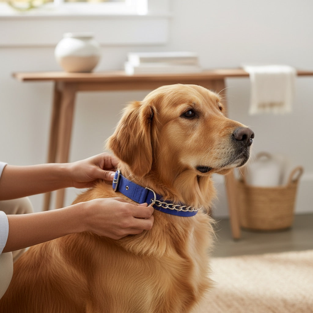 Soft Nylon Dog Choke Collar with Normal Chain | Gentle Slip Training Adjustable Collar | For All Breed Dogs