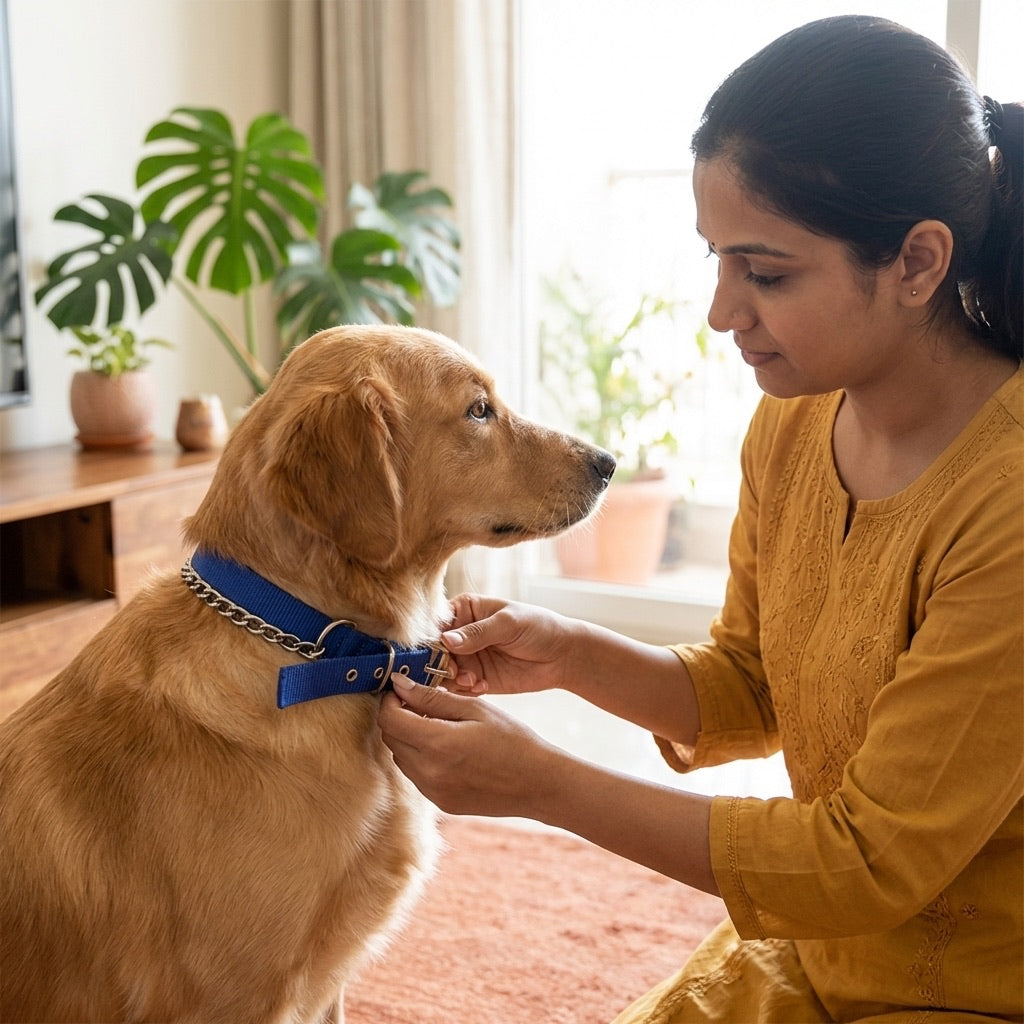 Soft Nylon Dog Choke Collar with Normal Chain | Gentle Slip Training Adjustable Collar | For All Breed Dogs