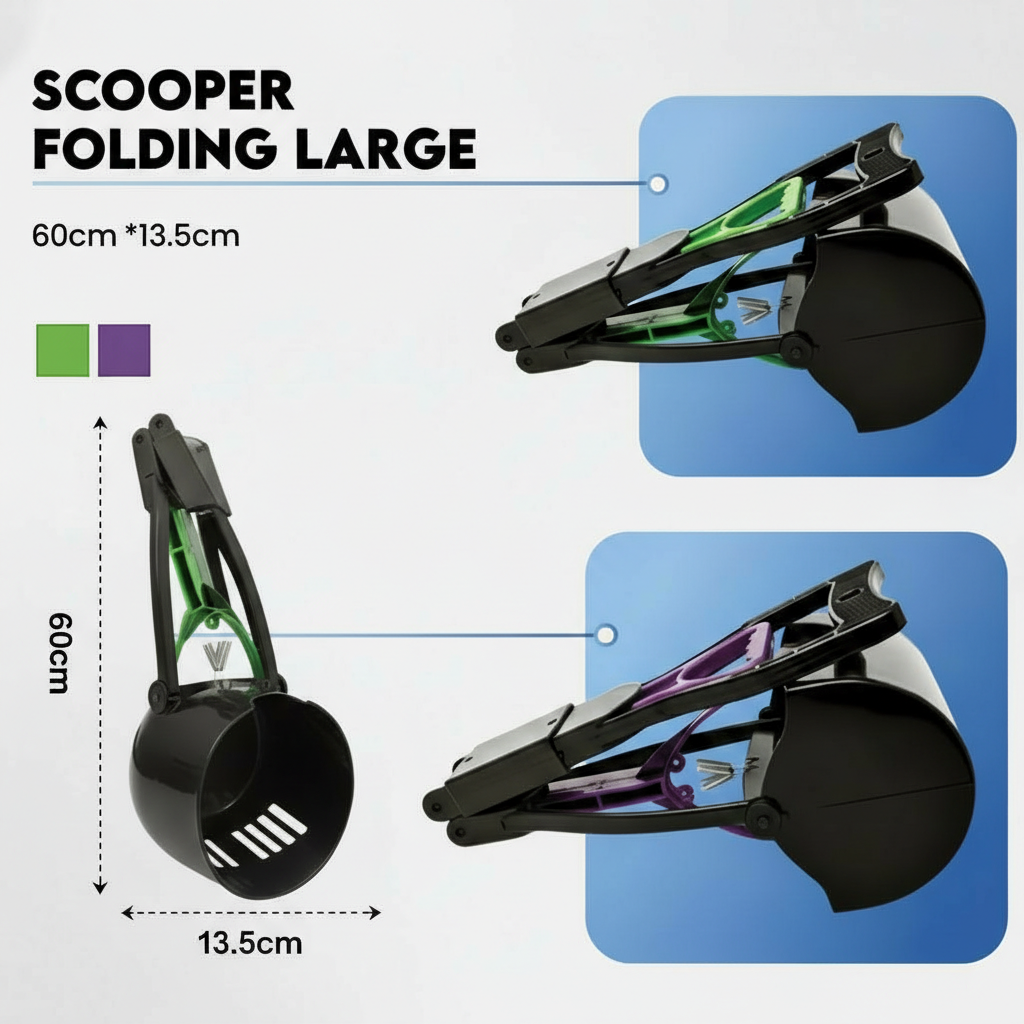 Folding Dog Poop Scooper | Portable Lightweight Spring-Loaded Waste Picker | For All Pets Outdoors
